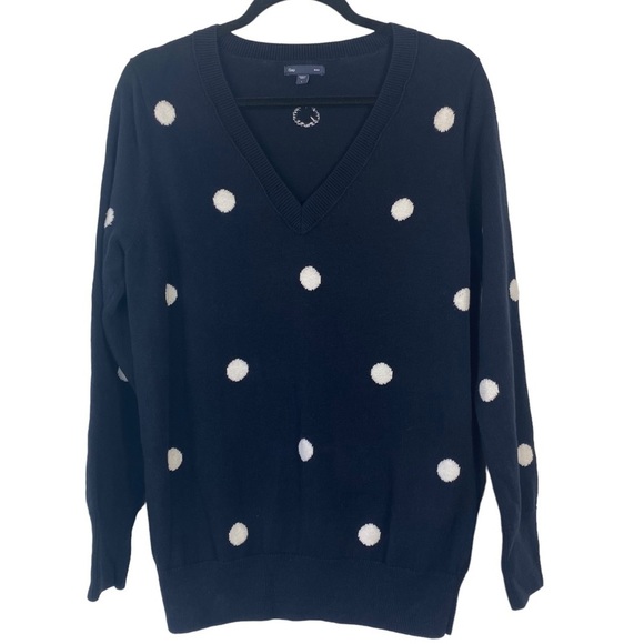 GAP Factory Sweaters - GAP Factory Women’s Navy 100% Cotton V-Neck Sweater, White Polka Dots, Size L